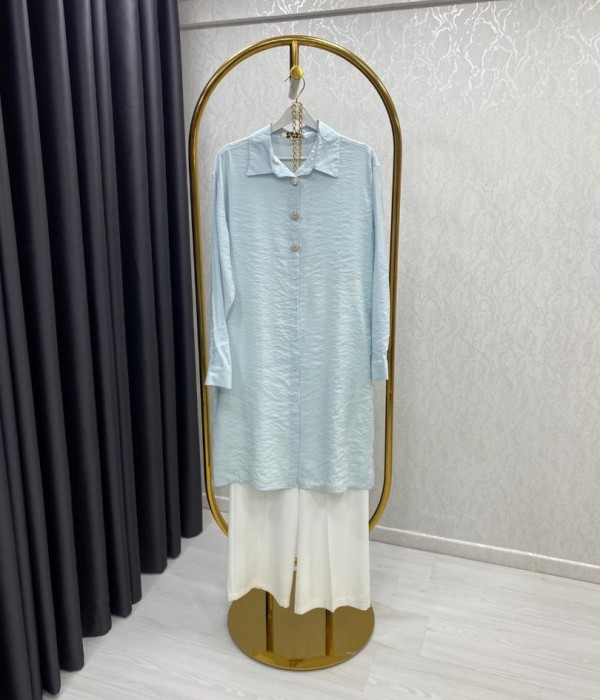 Şehirli Stil Uzun Gömlek Mavi