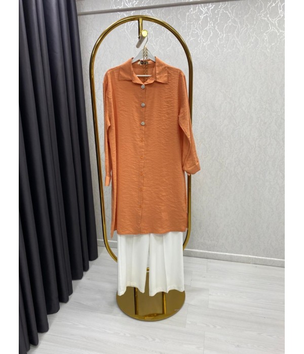Şehirli Stil Uzun Gömlek Turuncu