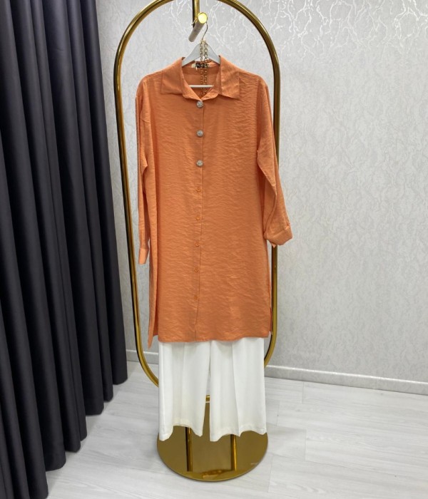 Şehirli Stil Uzun Gömlek Turuncu